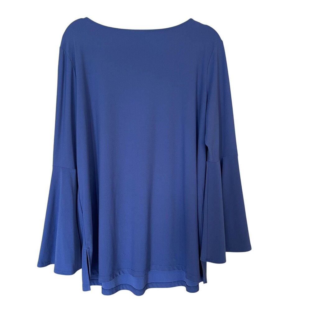 Susan‎ Graver Blouse Womens Plus Size 1X Blue Bell Sleeve Pullover